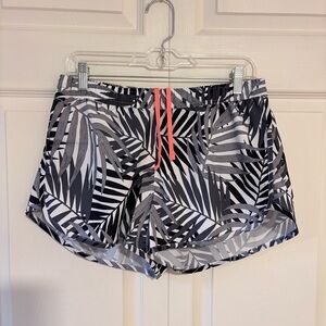 Old Navy Black & White Tropical-Print Athletic Shorts with Coral Drawcord